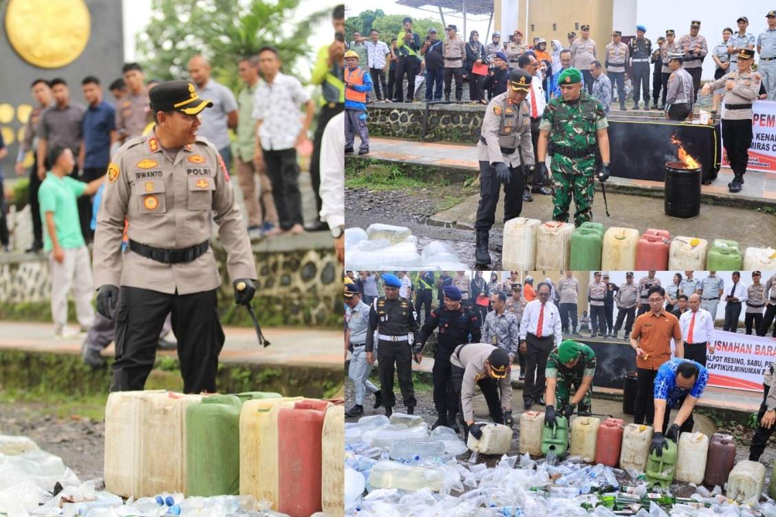 Polres Kotamobagu Musnahkan Ribuan Ribuan Liter Miras, Obat Terlarang dan Knalpot Racing