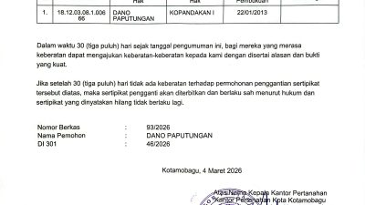 Pengumuman Tentang Sertipikat Hilang